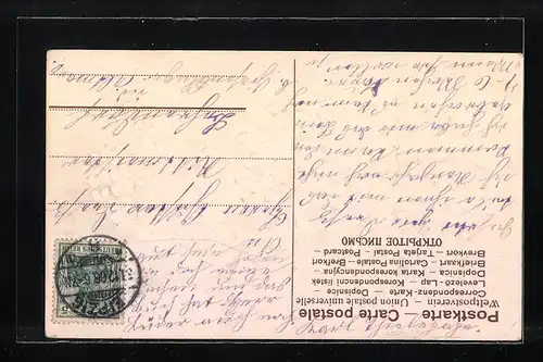 AK Jahreszahl 1907, Veilchen und Kleeblätter