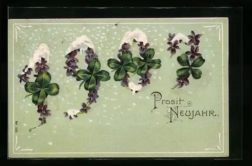 AK Jahreszahl 1907 aus Veilchen mit Kleeblättern