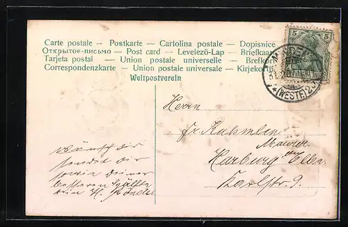 AK Jahreszahl 1908 mit Rosen und Kleeblatt