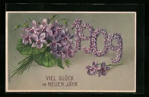 AK Jahreszahl 1909 aus Veilchenblüten