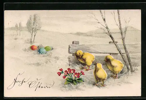 AK Osterküken am Zaun