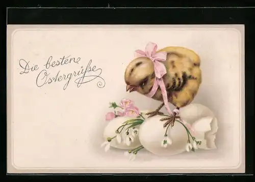 AK Osterküken auf Ostereiern
