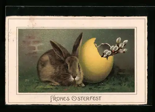 AK Osterhase neben Eierschale