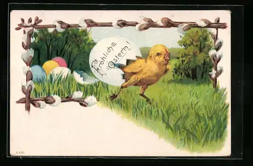 AK Osterküken schlüpft aus dem Ei