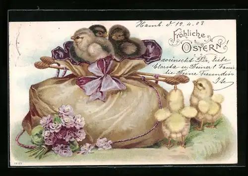 AK Osterküken zum Feste mit Blumen