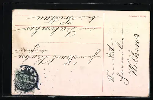 AK Osterküken im Korb, Blumenwiese