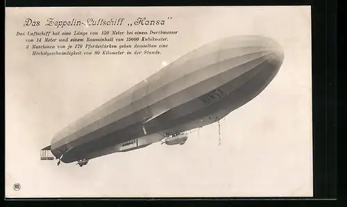Foto-AK Sanke Nr.: Zeppelin Hansa bei einer Fahrt