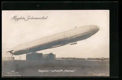 Foto-AK Sanke Nr. 267: Flugplatz Johannisthal, Zeppelin Luftschiff Hansa