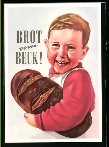 AK Reklame, Brot vom Beck, Lachender Junge mit Brot