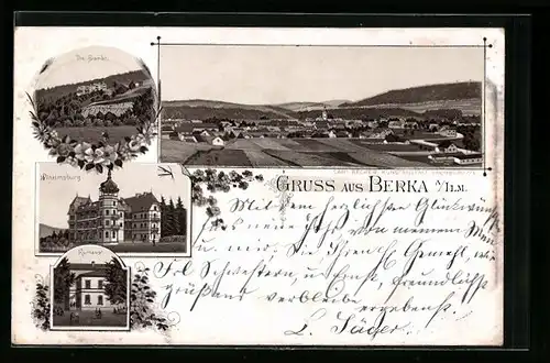 Lithographie Berka /Ilm, Hardt, Wilhelmsburg, Kurhaus, Gesamtansicht