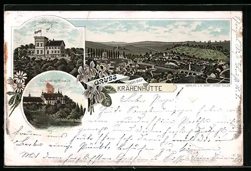 Lithographie Bad Sulza, Schloss Bergsulza, Krähenhütte, Panorama der Stadt