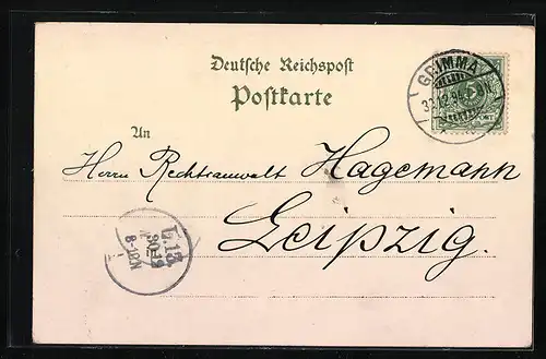 Vorläufer-Lithographie Grimma, 1894, Gattersburg, Fürstenschule, Seminar, Kavallerist, Wappen