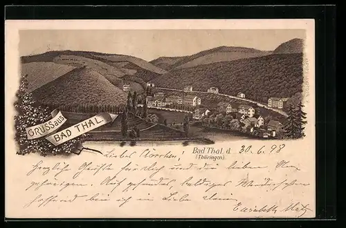 Lithographie Bad Thal, Ortsansicht