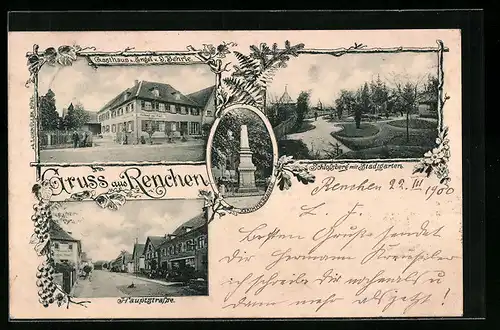 Passepartout-AK Renchen, Gasthaus zum Engel J. Behrle, Hauptstrasse, Stadtgarten