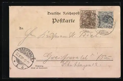 Lithographie Berlin-Treptow, Gasthaus Neues Eierhäuschen, Inh. F. Müller, Garten, Eingang