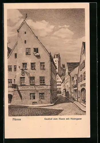 AK Füssen, Gasthof zum Hasen mit Hutergasse