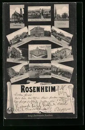 AK Rosenheim, Stadtpfarrkirche, Realschule, Kaiserbad