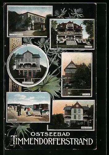 AK Timmendorferstrand, Villen Friedensthal, Ida und Teutonia, Strandleben