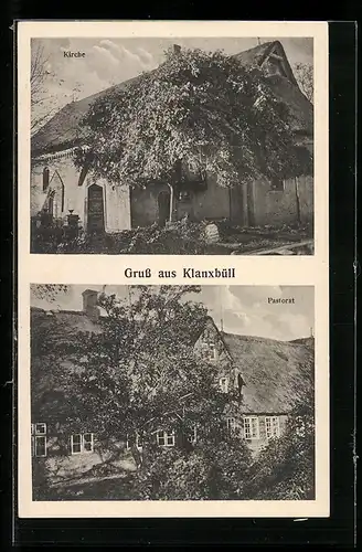 AK Klanxbüll, Pastorat im Sonnenschein, Ansicht der Kirche