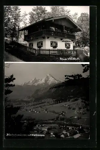 AK Bischofswiesen, Gasthaus Waldluft, Ortsansicht mit Watzmann