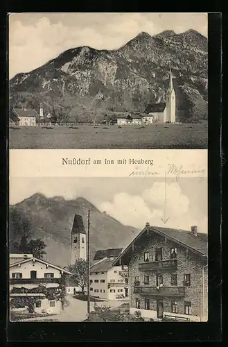AK Nussdorf, Totalansicht mit Heuberg, Ortspartie mit Kirche