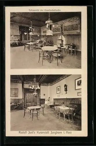 AK Jungborn i. Harz, Rudolf Just`s Kuranstalt und Gasthaus, Innenansichten