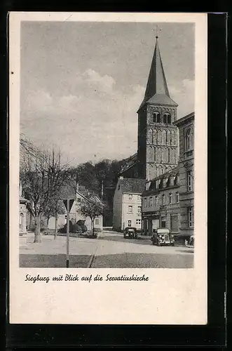 AK Siegburg, Strassenpartie mit Servatiuskirche