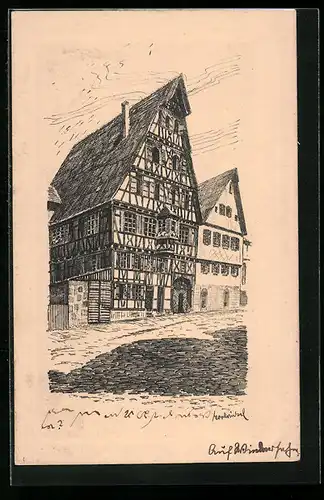 Künstler-AK Calw, Altdeutsches Haus von 1694 in der Leder-Gasse