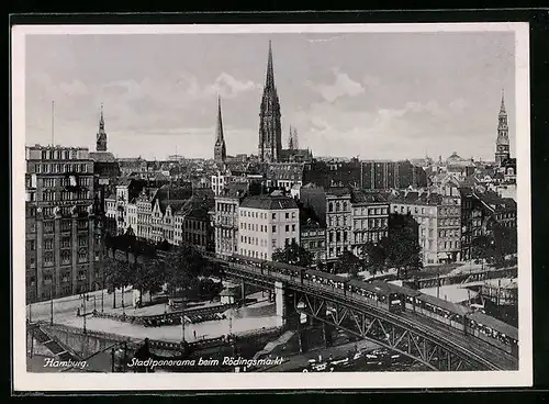 AK Hamburg, Stadtpanorama beim Rödlingsmarkt