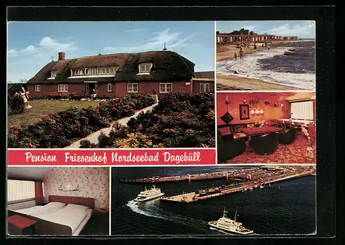AK Dagebüll /Nordsee, Pension Friesenhof K. Küper, Hafen, Strand