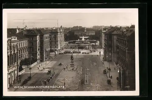 AK Wien, Schwarzenbergplatz mit Strassenbahn aus der Vogelschau