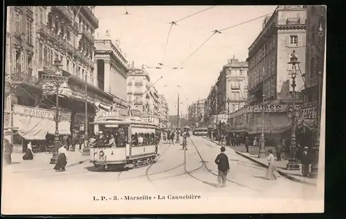 AK Marseille, La Cannebiere, Strassenbahn