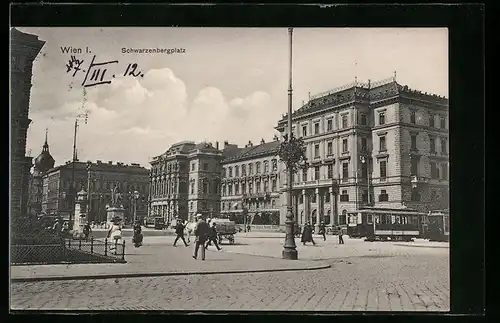 AK Wien, Strassenbahnen am Schwarzenbergplatz