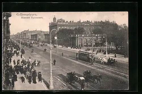 AK St. Petersbourg, Perspective de Newski, Strassenbahn