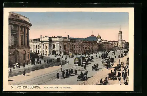 AK St. Petersbourg, Perspective de Newski, Strassenbahn