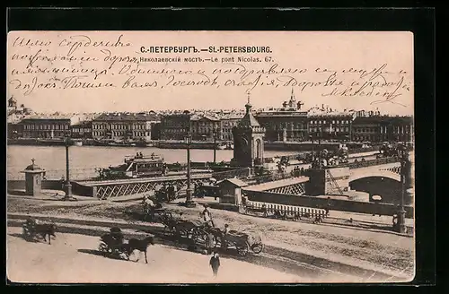 AK St. Pétersbourg / St. Petersburg, Le Pont Nicolas, Teilansicht mit Nikolaus-Brücke