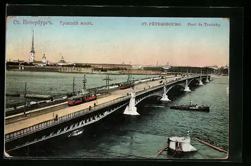 AK St. Petersbourg, Pont de Troitzky, Strassenbahn