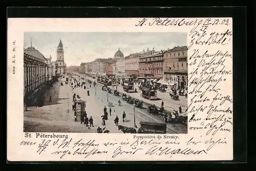 AK St. Petersbourg, Perspective de Nevsky, Strassenbahn