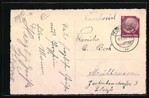 AK Pforzheim, Marktplatz und Strassenbahn