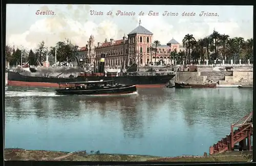 AK Sevilla, Vista de Palacio de San Telmo desde Triana