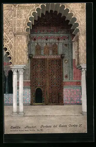 AK Sevilla, Alcazar, Portada del Salon Carlos V.