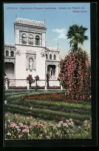 AK Sevilla, Exposición Hispano Americana, Detall del Palacio de Bellas Artes