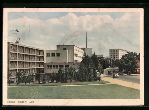 AK Bonn, Bundeshaus mit Strasse