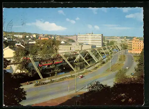 AK Wuppertal, Friedrich-Engels-Allee aus der Vogelschau, mit Schwebebahn