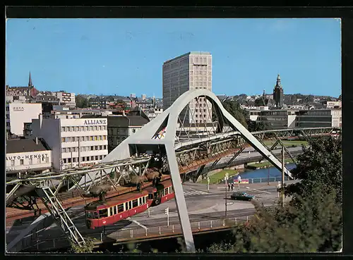 AK Wuppertal, Schwebebahn und Glanzstoff-Verwaltung, mit Allianz-Gebäude