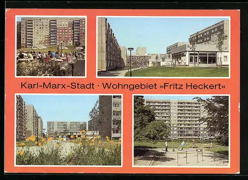AK Karl-Marx-Stadt, Wohngebiet Fritz Heckert, Spielplatz, Stollberger Strasse