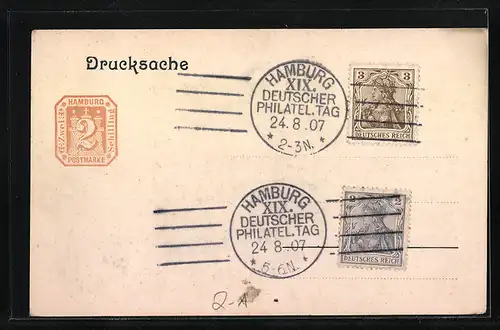 AK Hamburg, 19. Deutscher Philatelisten Tag & 11. Bundestag Deutsch-Österreichischer Philatelisten Vereine 1907