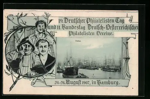 AK Hamburg, 19. Deutscher Philatelisten Tag & 11. Bundestag Deutsch-Österreichischer Philatelisten Vereine 1907