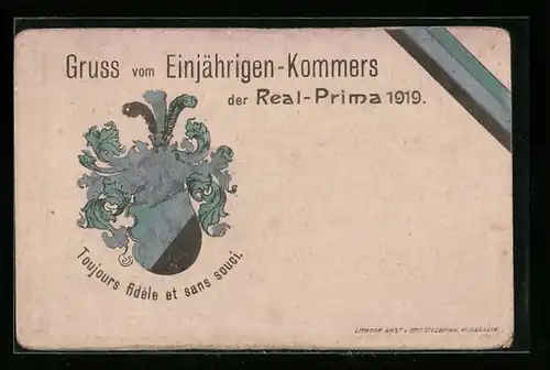 AK Einjährigen Kommers der Real-Prima 1919, Studentenwappen