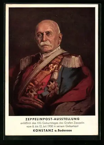AK Konstanz, Zeppelinpost-Ausstellung 1038, Graf Zeppelin in Uniform